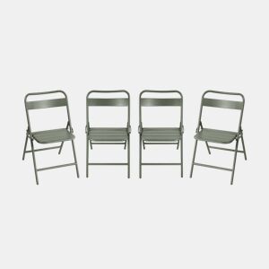 Cadeira de jardim bistrô dobrável em aço, set de 4 Verde caqui - 44.3x49x79.7 cm