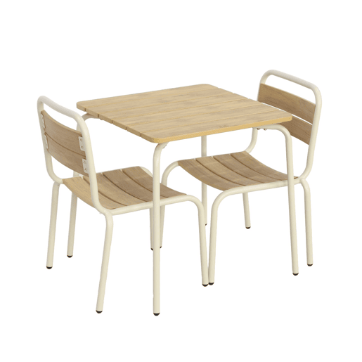 Mesa de jardim infantil em aço e decoração em madeira con 2 assentos Bege - 48x48x47 cm