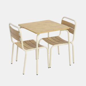 Mesa de jardim infantil em aço e decoração em madeira con 2 assentos Bege - 48x48x47 cm