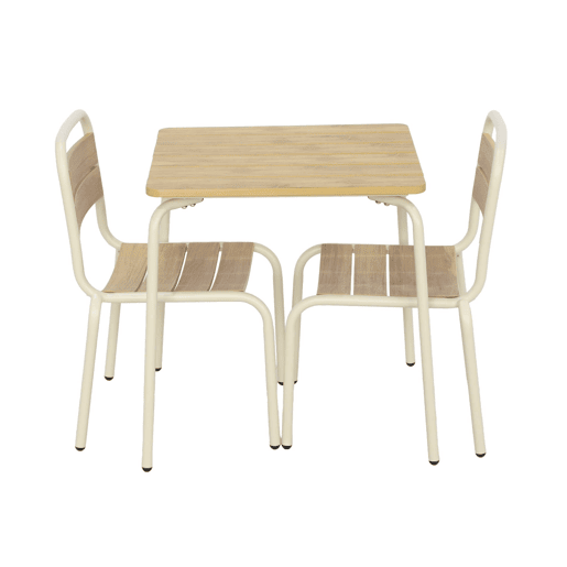 Mesa de jardim infantil em aço e decoração em madeira con 2 assentos Bege - 48x48x47 cm