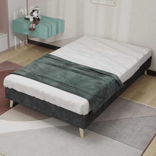 Cama Minimalista 90x200 - Base Baixa, Estilo Moderno, Veludo Holandês - Cinza