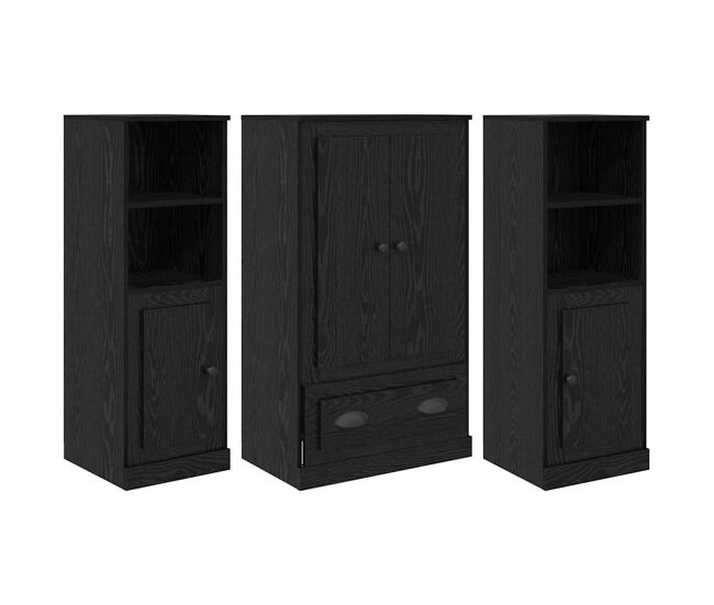 Aparador alto - mueble de almacenamiento con cajón 3 pcs roble negro madera de ingeniería es372