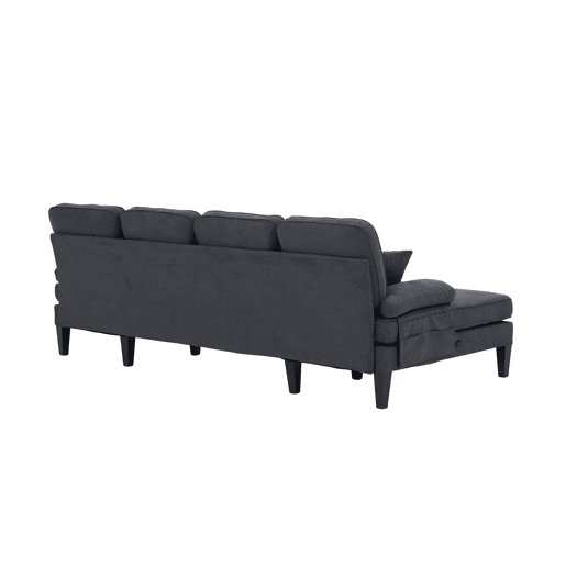 Sofá em U para 4 pessoas - Linho macio, chaise longues duplas, almofadas decorativas - Cinza escuro