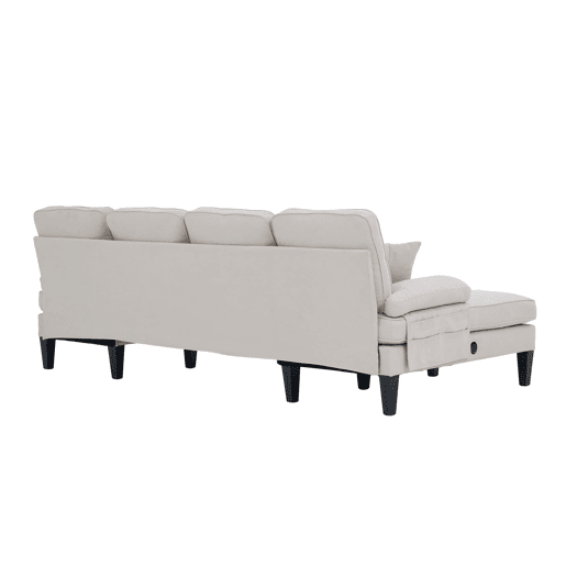 Sofá em U para 4 pessoas - Linho macio, chaise longues duplas, almofadas decorativas - Bege