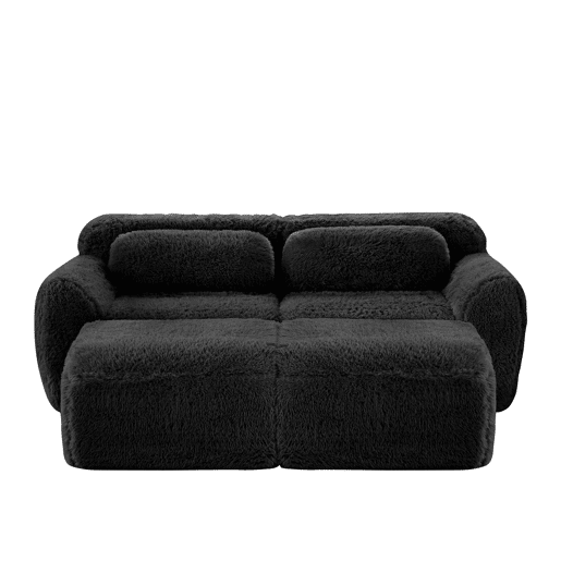 Sofá modular de 2 lugares - Tecido felpudo macio, chaise longue, sem montagem - Preto