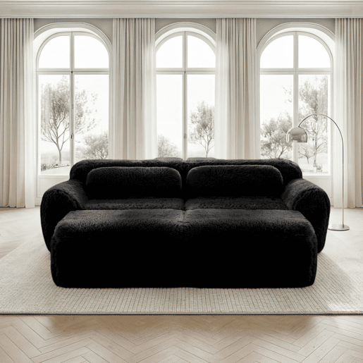 Sofá modular de 2 lugares - Tecido felpudo macio, chaise longue, sem montagem - Preto