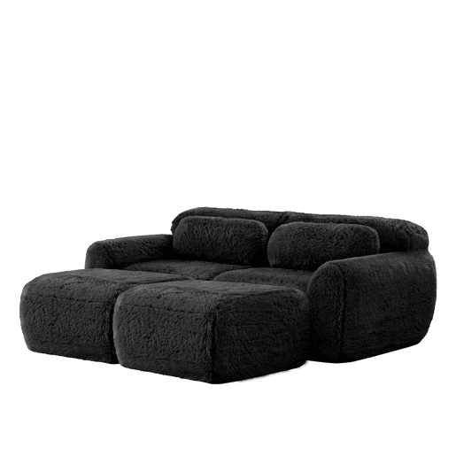 Sofá modular de 2 lugares - Tecido felpudo macio, chaise longue, sem montagem - Preto