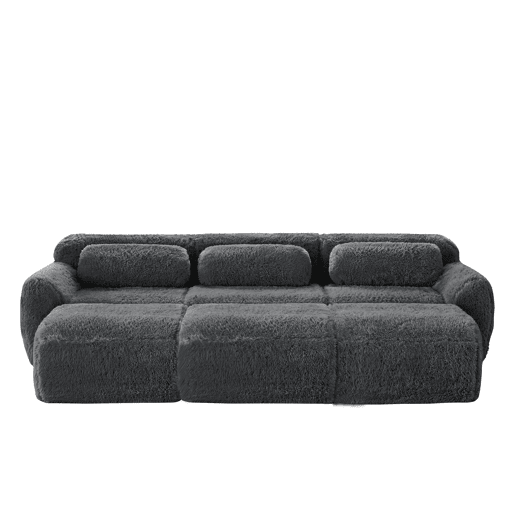 Sofá modular - 3 lugares - Tecido felpudo macio, 3 pufes, sofá-cama confortável - Cinza