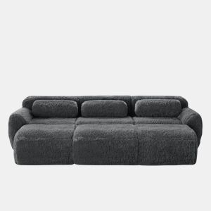 Sofá modular - 3 lugares - Tecido felpudo macio, 3 pufes, sofá-cama confortável - Cinza
