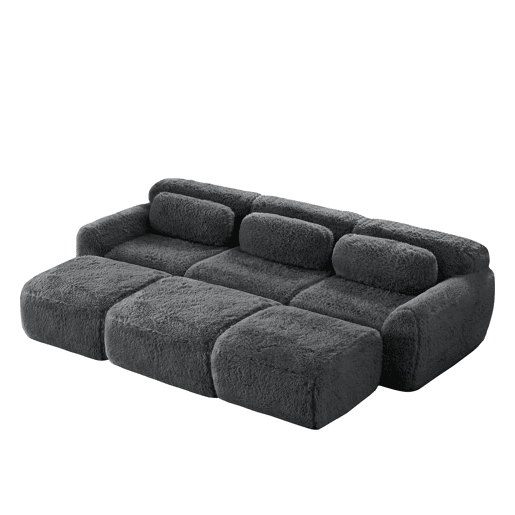 Sofá modular - 3 lugares - Tecido felpudo macio, 3 pufes, sofá-cama confortável - Cinza