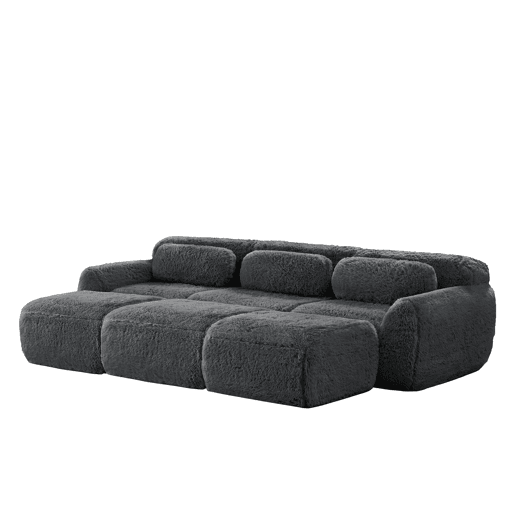 Sofá modular - 3 lugares - Tecido felpudo macio, 3 pufes, sofá-cama confortável - Cinza