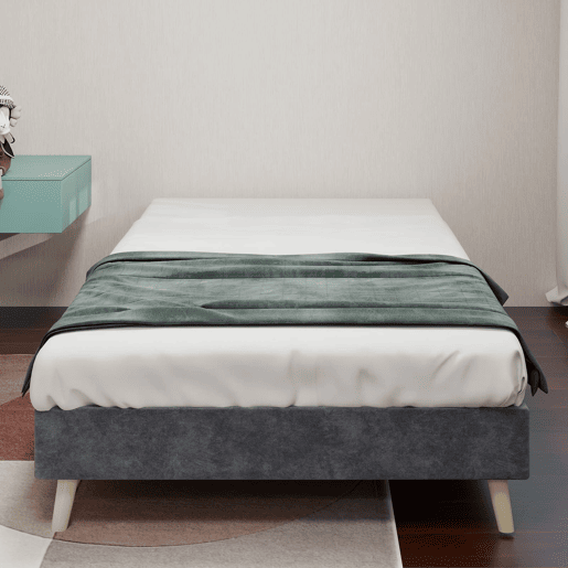 Cama moderna minimalista 90x200 - Base baixa, estilo moderno - Cinza