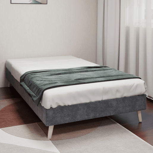Cama moderna minimalista 90x200 - Base baixa, estilo moderno - Cinza