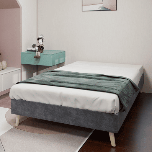 Cama moderna minimalista 90x200 - Base baixa, estilo moderno - Cinza