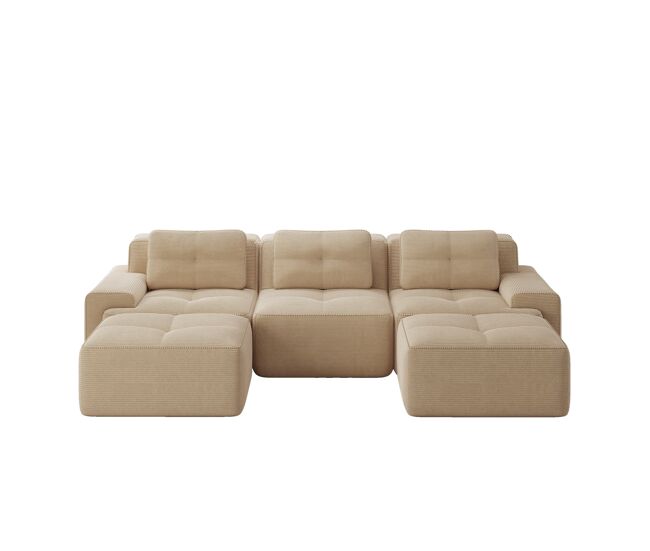 Sofá modular u 3 plazas - cloud, con otomana, tapizado en corduroy, sin montaje - beige