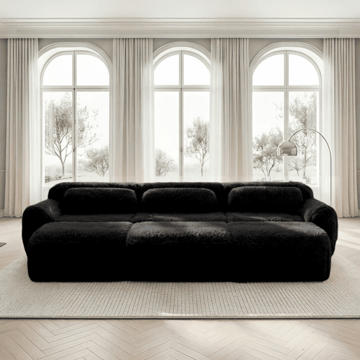 Sofá Boneless Cloud 3 lugares - Modular, veludo macio, 3 pufes - Preto