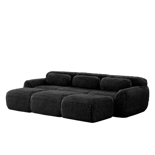 Sofá Boneless Cloud 3 lugares - Modular, veludo macio, 3 pufes - Preto