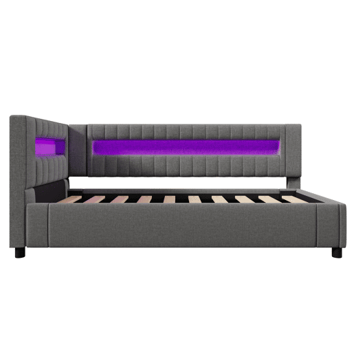 Sofá-cama 90x200 cm - LED com comando, armazenamento hidráulico, USBTYPE-C - Cinza Sofá-cama 90x200 cm - LED com comando, armazenamento hidráulico, USBTYPE-C - Cinza