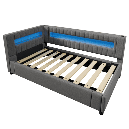 Sofá-cama 90x200 cm - LED com comando, armazenamento hidráulico, USBTYPE-C - Cinza Sofá-cama 90x200 cm - LED com comando, armazenamento hidráulico, USBTYPE-C - Cinza