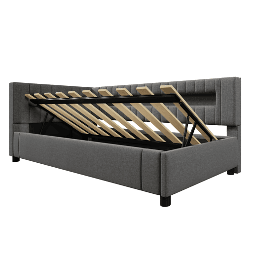 Sofá-cama 90x200 cm - LED com comando, armazenamento hidráulico, USBTYPE-C - Cinza Sofá-cama 90x200 cm - LED com comando, armazenamento hidráulico, USBTYPE-C - Cinza