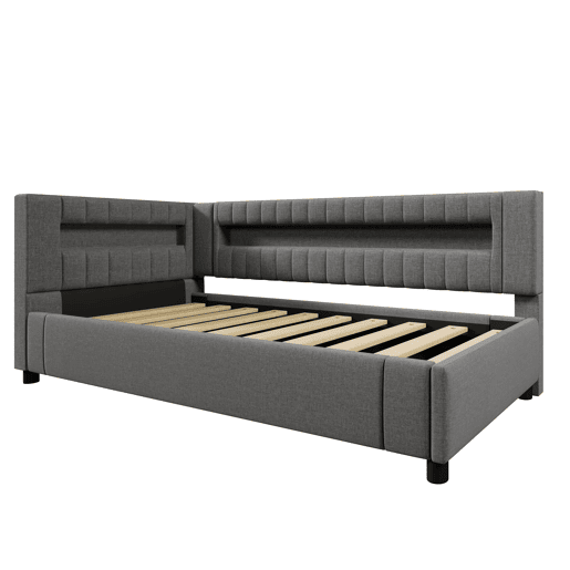 Sofá-cama 90x200 cm - LED com comando, armazenamento hidráulico, USBTYPE-C - Cinza Sofá-cama 90x200 cm - LED com comando, armazenamento hidráulico, USBTYPE-C - Cinza