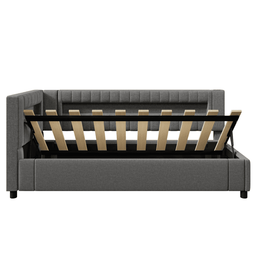 Sofá-cama 90x200 cm - LED com comando, armazenamento hidráulico, USBTYPE-C - Cinza Sofá-cama 90x200 cm - LED com comando, armazenamento hidráulico, USBTYPE-C - Cinza