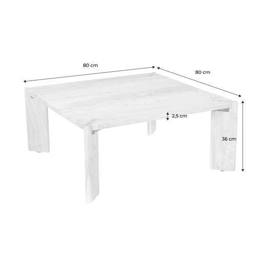 Mesa de centro exótica quadrada em madeira maciça Preto - 80x80x36 cm