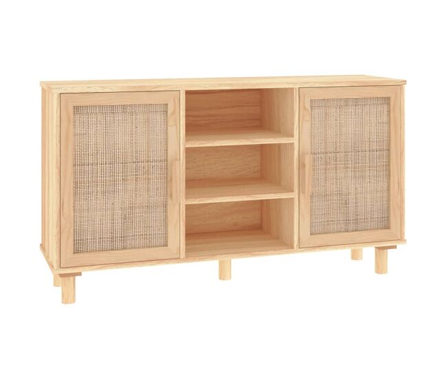 Aparador - mueble de almacenamiento marrón madera pino maciza y ratán natural 105x30x60 cm es4778