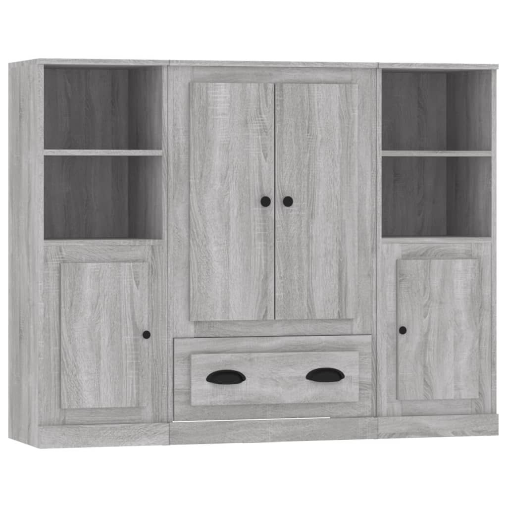 Aparador alto - Mueble de almacenamiento 3 pcs 132 Roble/ Gris