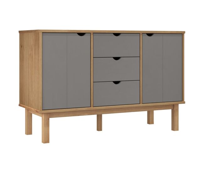 Aparador - mueble de almacenamiento madera maciza pino marrón y gris 113,5x43x73 cm es4839