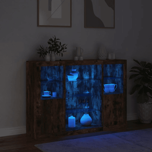 Aparadores - Bufetes - Móveis de apoio c LEDs 3 pcs derivados de madeira carvalho fumado pt2107