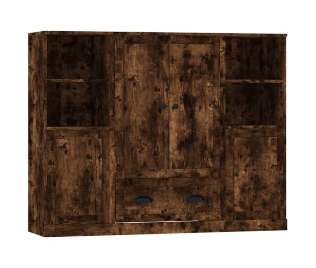 Aparador alto - mueble de almacenamiento 3 piezas madera contrachapada roble ahumado es309