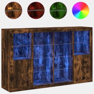 Aparadores - Bufetes - Móveis de apoio c LEDs 3 pcs derivados de madeira carvalho fumado pt2108