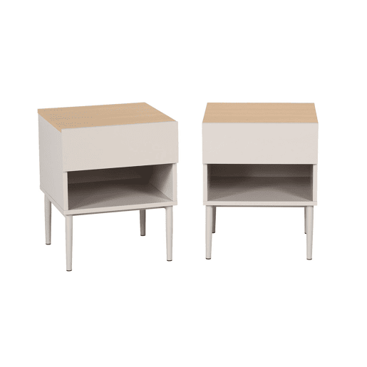 Mesa de cabeceira de metal e decoração de madeira, set de 2 Bege - 40x40x50 cm