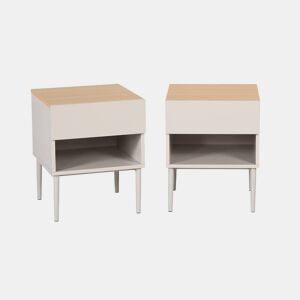 Mesa de cabeceira de metal e decoração de madeira, set de 2 Bege - 40x40x50 cm