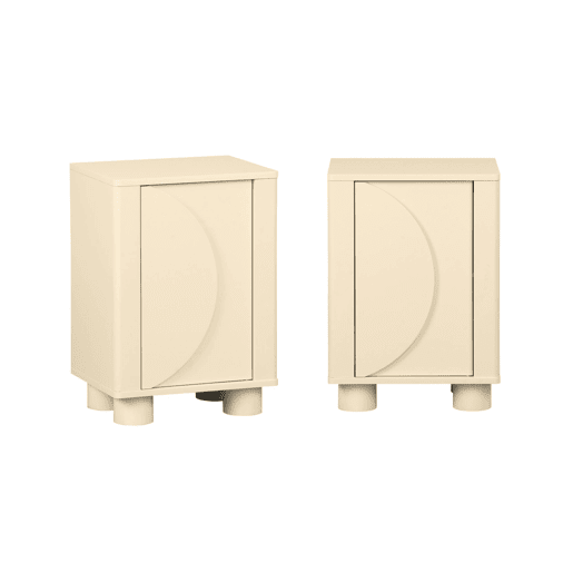 Mesa de cabeceira efeito madeira mel de 1 porta, conjunto de 2 Bege - 40x30x57 cm