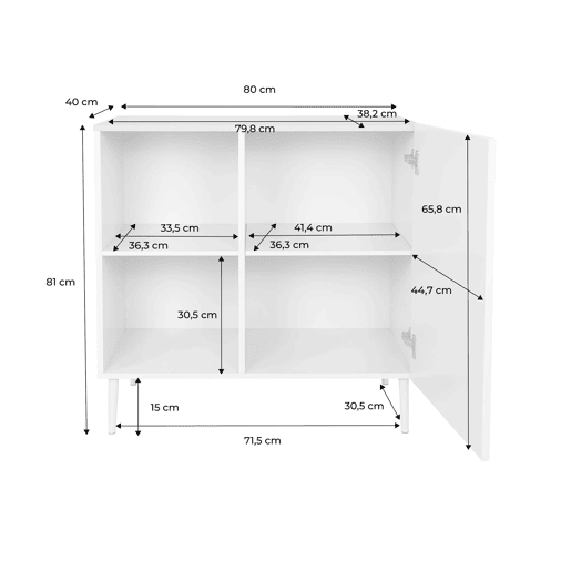 Aparador , armário de armazenamento em metal e decoração em madeira 1 porta, 80cm Cinza - 80x40x81 cm