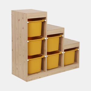 Móvel de arrumação infantil em escada com 6 caixas Mostarda - 96x38.5x90 cm