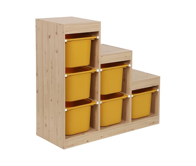 Mueble de almacenamiento infantil escalera, 6 cajones de almacenamiento mostaza - 96x38.5x90 cm