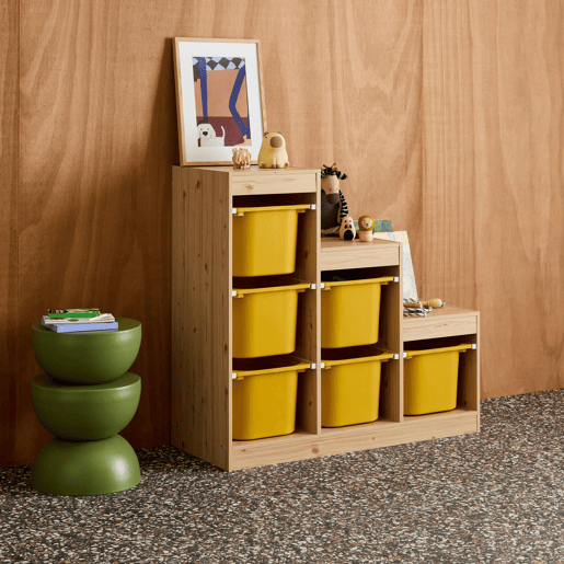 Móvel de arrumação infantil em escada com 6 caixas Mostarda - 96x38.5x90 cm Móvel de arrumação infantil em escada com 6 caixas Mostarda - 96x38.5x90 cm
