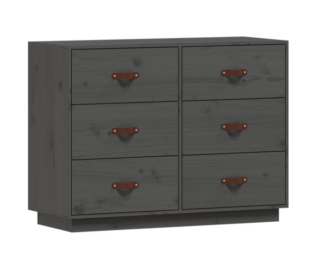 Aparador - mueble de almacenamiento de madera maciza de pino gris 100x40x75 cm es3962