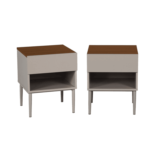 Mesa de cabeceira de metal e decoração de madeira, set de 2 Cinza - 40x40x50 cm