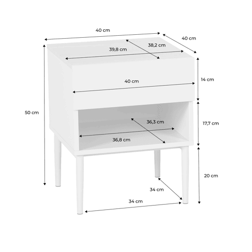 Mesa de cabeceira de metal e decoração de madeira, set de 2 Cinza - 40x40x50 cm