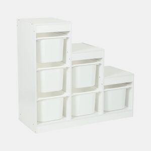 Móvel de armazenamento infantil escada 6 caixas de armazenamento Branco - 96x38.5x90 cm