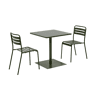 Set mesa de jardim bistrô quadrada de aço com 2 cadeiras Verde caqui - 70x70x73 cm