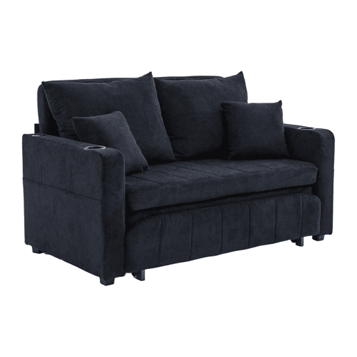 Sofá de tecido multifuncional - dobrável, 2 funções, lavável, USB, porta-copos - Preto