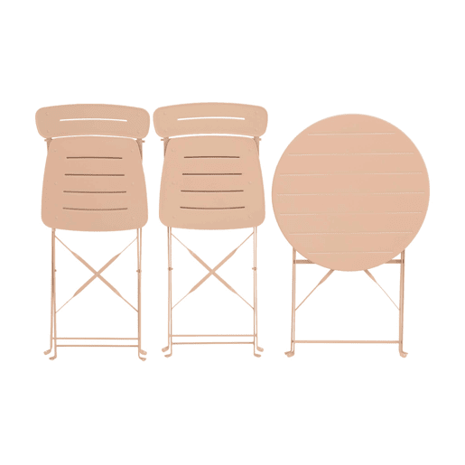 Set mesa de jardim bistrô dobrável redonda de aço com 2 cadeiras Rosa - 42.5x53x82 cm