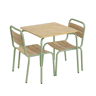 Mesa de jardim infantil em aço e decoração em madeira con 2 assentos Verde cinzento - 48x48x47 cm