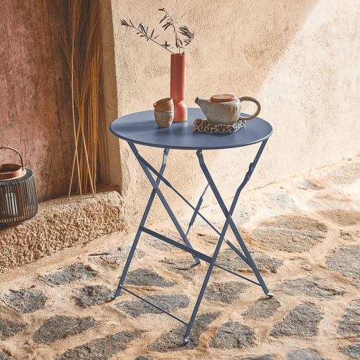 Mesa de jardim bistrô dobrável em aço, 2 lugares Azul cinza - 60x60x71 cm