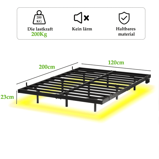 Cama plataforma 120x200 - LED, estação de carregamento, estrutura metálica robusta - Preto